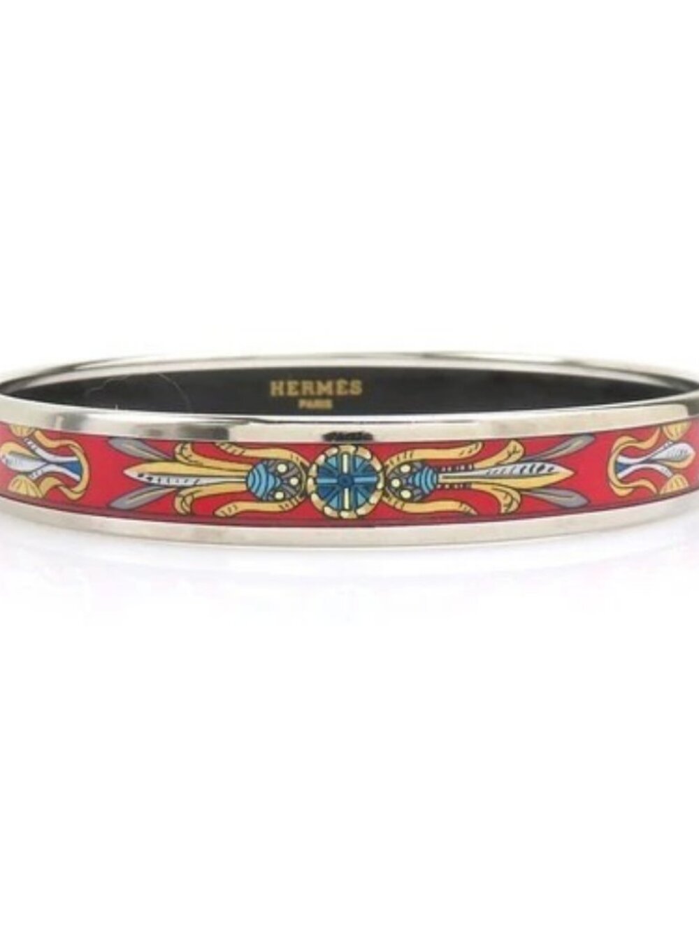 Auth HERMES Cloisonne Bangle Bracelet Silver/Red/Multicolor Metal/Enamel e61416a